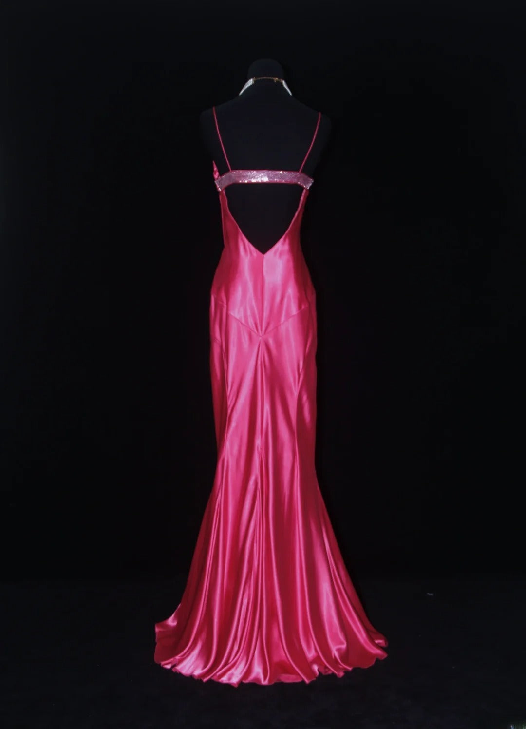 Vintage-Abendkleider im 90er-Jahre-Stil, Meerjungfrauen-Schnitt, Spaghettiträger, pinkfarbener Satin mit Perlenstickerei, lange Partykleider, Ballkleider AS019