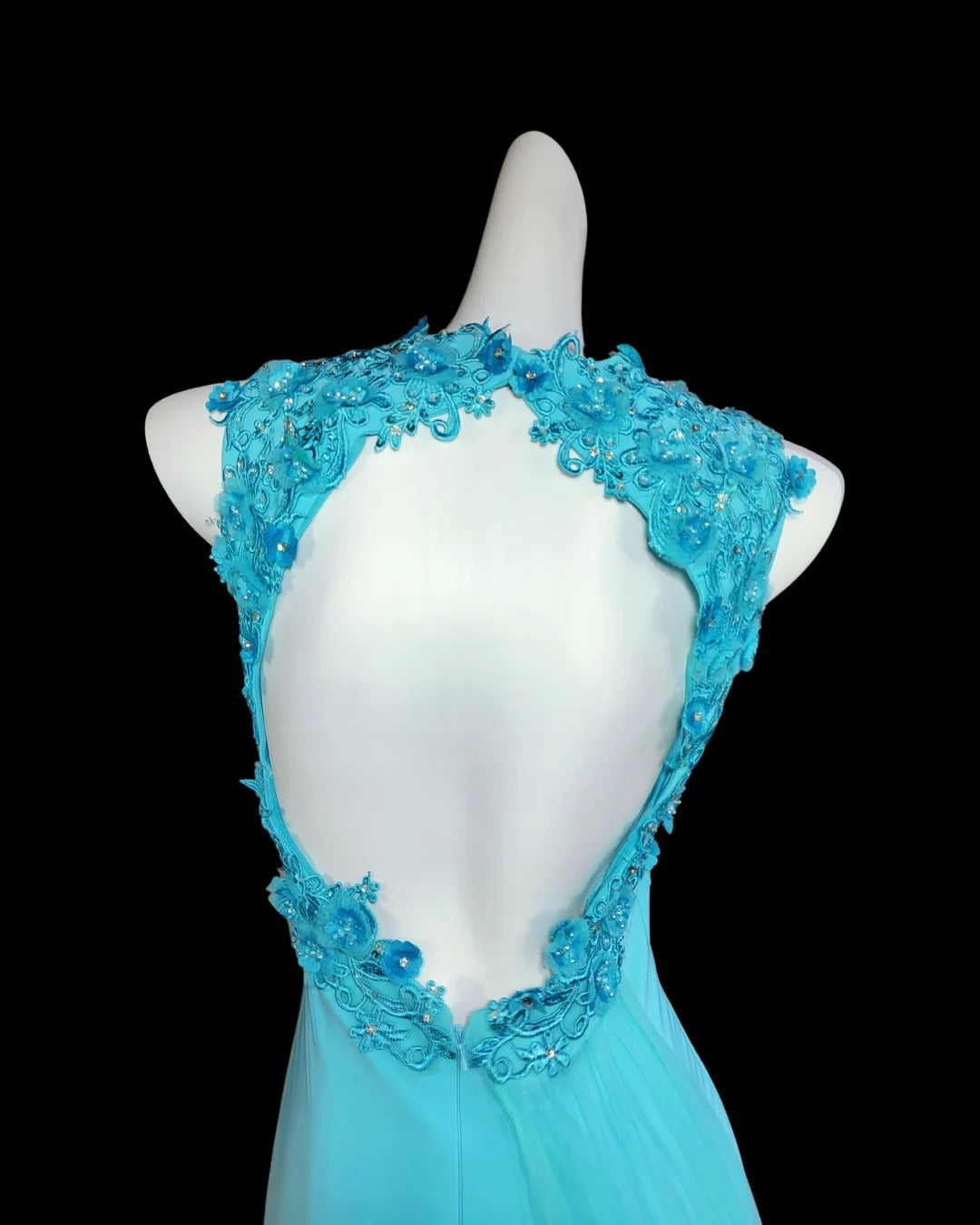 Robe de bal longue bleue sirène dos nu sans manches, style modeste, pour les élèves de terminale (AS019)