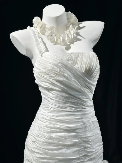 Vintage Mermaid One Shoulder White With Tiered Layers Brides Gown Bridal Dress Wedding Dresses Style RB7556