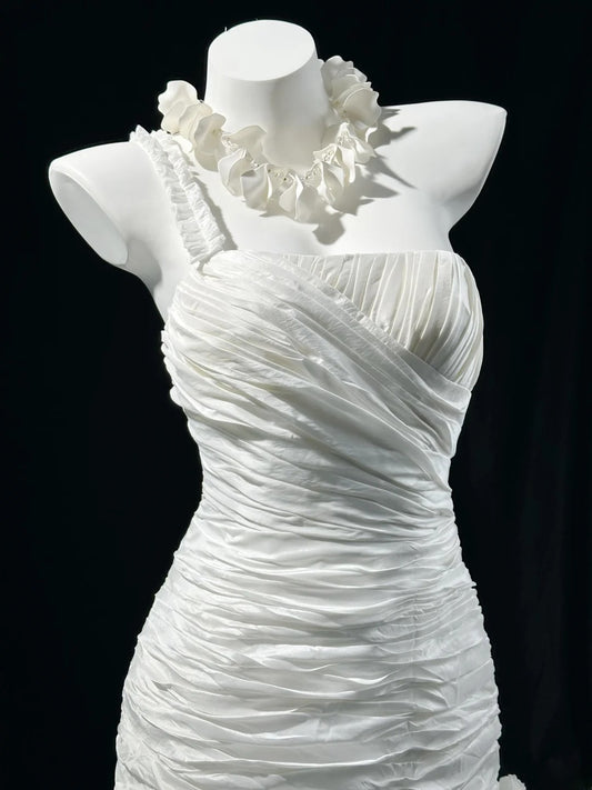 Vintage Mermaid One Shoulder White With Tiered Layers Brides Gown Bridal Dress Wedding Dresses Style RB7556