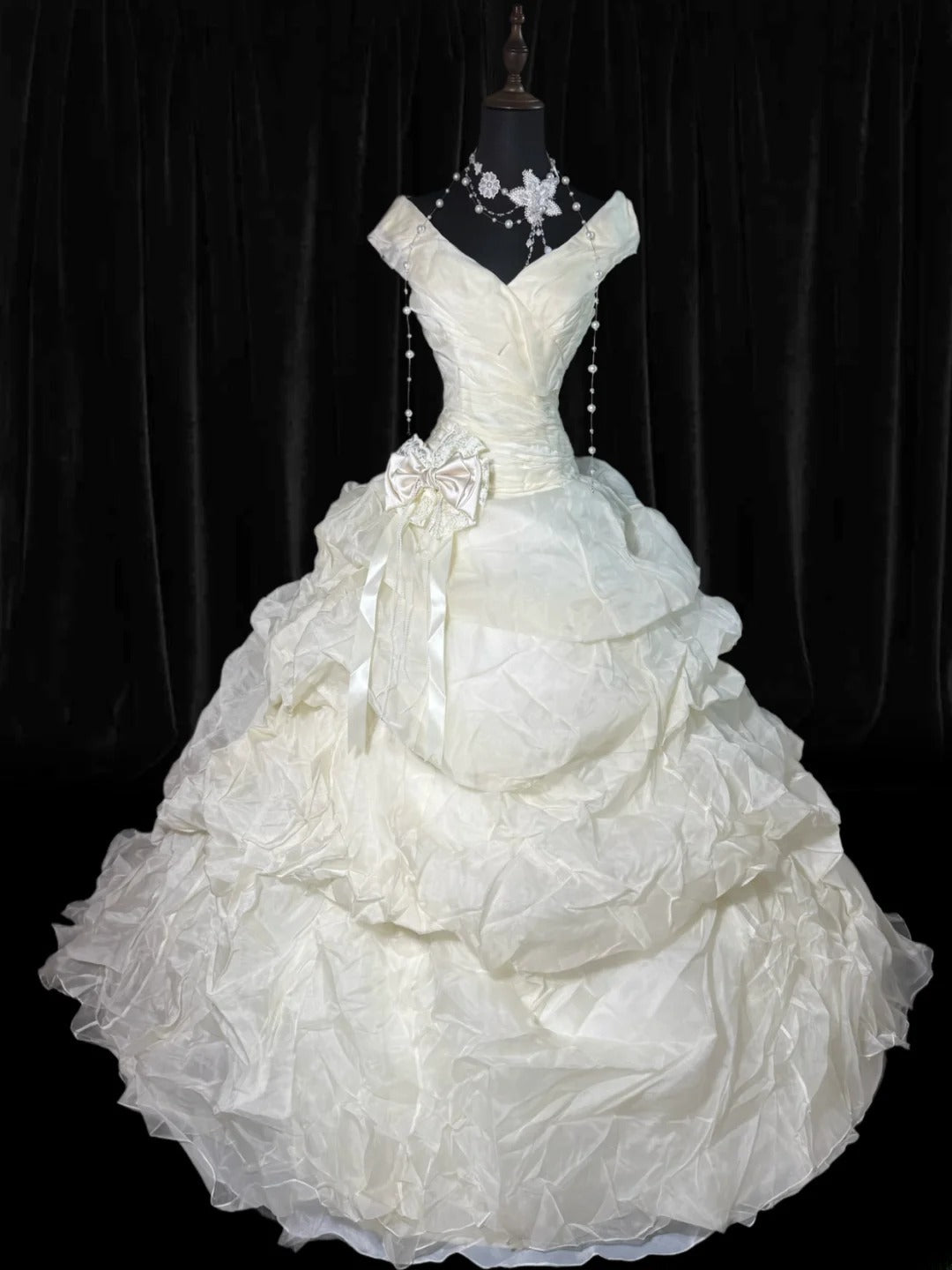 Wedding Dresses Drop Waist 1950s 1940s Ball Gown Off The Shoulder With Tiered White Petite/Plus Size Bridal Gown For Women AS020