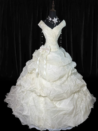 Wedding Dresses Drop Waist 1950s 1940s Ball Gown Off The Shoulder With Tiered White Petite/Plus Size Bridal Gown For Women AS020