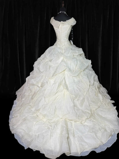 Wedding Dresses Drop Waist 1950s 1940s Ball Gown Off The Shoulder With Tiered White Petite/Plus Size Bridal Gown For Women AS020