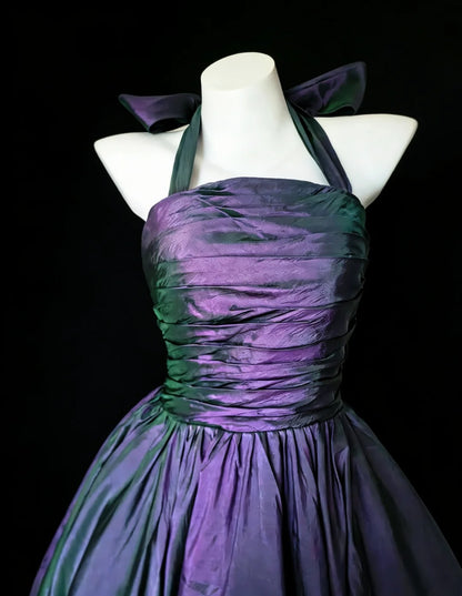 Robe de bal vintage dos nu en taffetas violet, robe de soirée courte pour un 16e anniversaire, robe de cocktail AS021