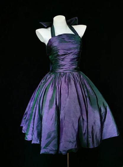 Robe de bal vintage dos nu en taffetas violet, robe de soirée courte pour un 16e anniversaire, robe de cocktail AS021