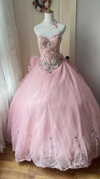 Sweet 16 Dresses Long Sweetheart Pink Tulle Floor Length Ball Gown Sweet Sixteen Birthday Gown RC0391