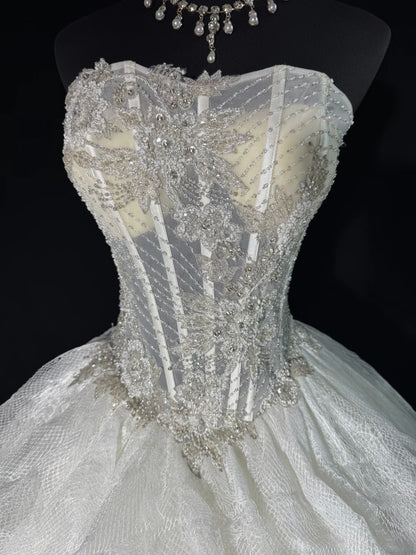 Ethereal Wedding Gowns Brides Dresses Ball Gown Sweetheart Strapless For Bride Lace White Petite/Plus Size Bridal Gown with Beads For Women AS021