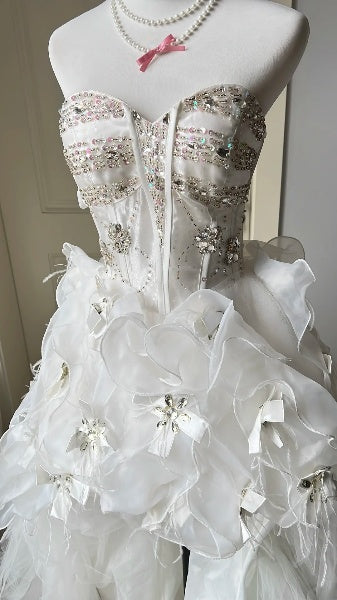 Weißes langes Ballkleid für den Abiball, Vokuhila, herzförmiger Ausschnitt, gestuftes formelles Abendkleid für schwarze Frauen RC0391