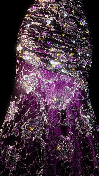 Grape Prom Dress Mermaid One Shoulder Lace Satin Modest Floor Length Formal Party Gown RB9827