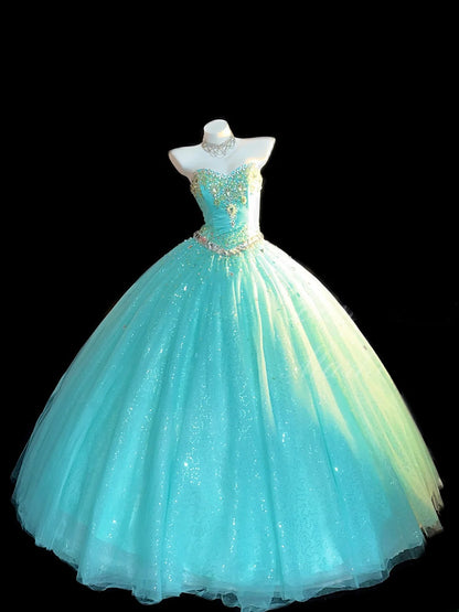 Robe de bal de princesse bustier bleue avec perles argentées longue robe de Quinceanera vestido de 15 de cenicienta RB3364