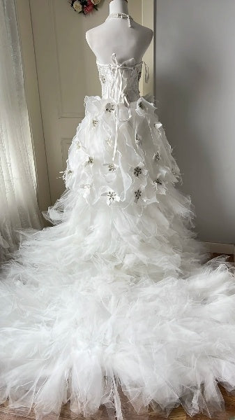 Weißes langes Ballkleid für den Abiball, Vokuhila, herzförmiger Ausschnitt, gestuftes formelles Abendkleid für schwarze Frauen RC0391