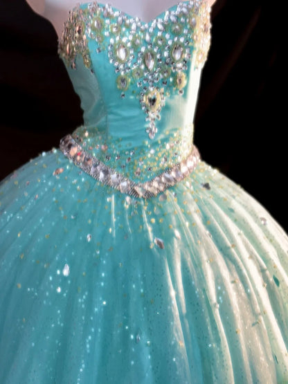 Robe de bal de princesse bustier bleue avec perles argentées longue robe de Quinceanera vestido de 15 de cenicienta RB3364