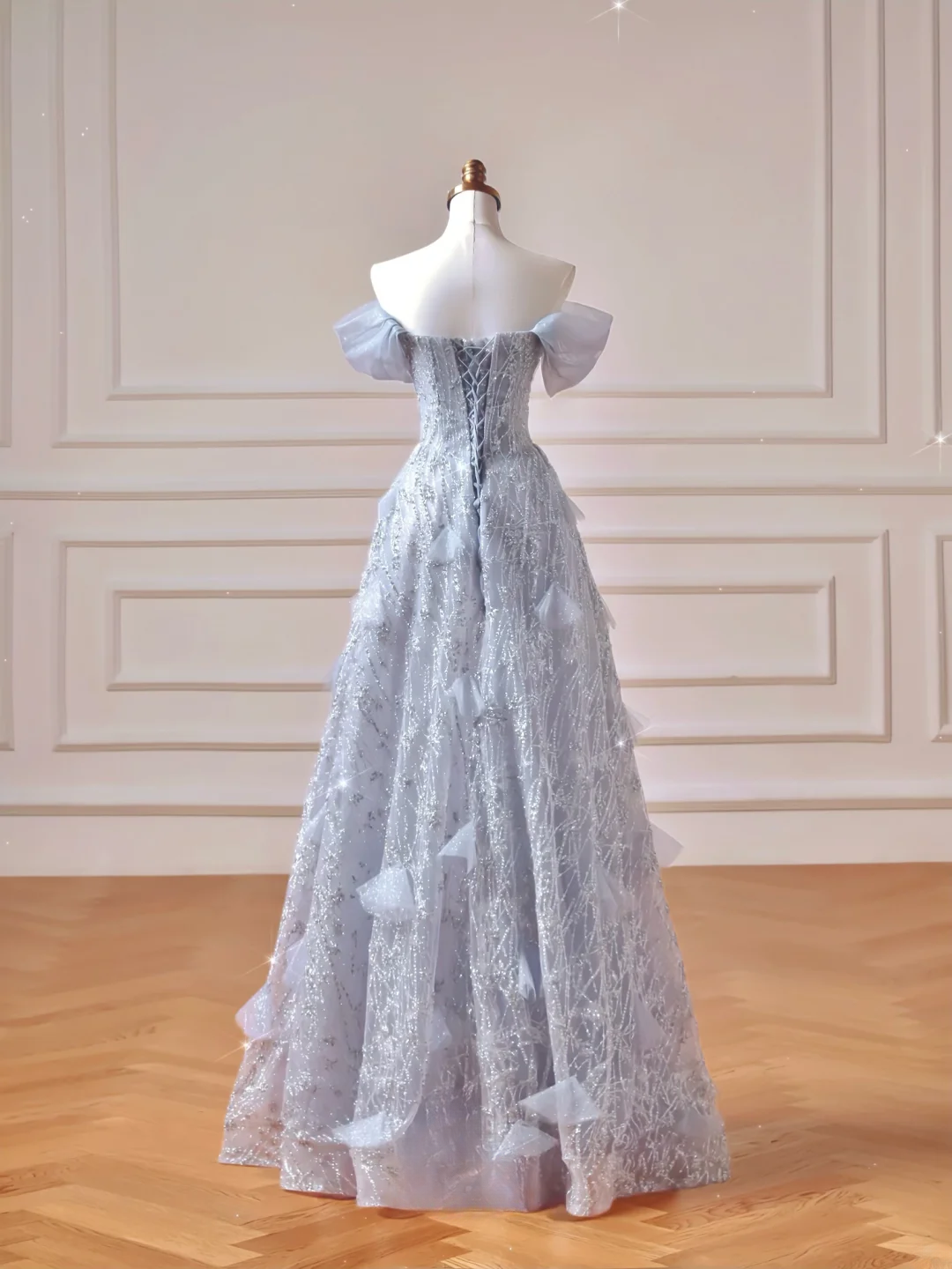 Robe de bal élégante et discrète, bustier à sequins bleu ciel clair, coupe ajustée, robe longue de soirée formelle pour adolescentes et lycéennes (AQ023)