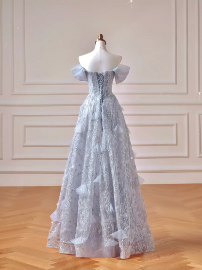 Robe de bal élégante et discrète, bustier à sequins bleu ciel clair, coupe ajustée, robe longue de soirée formelle pour adolescentes et lycéennes (AQ023)