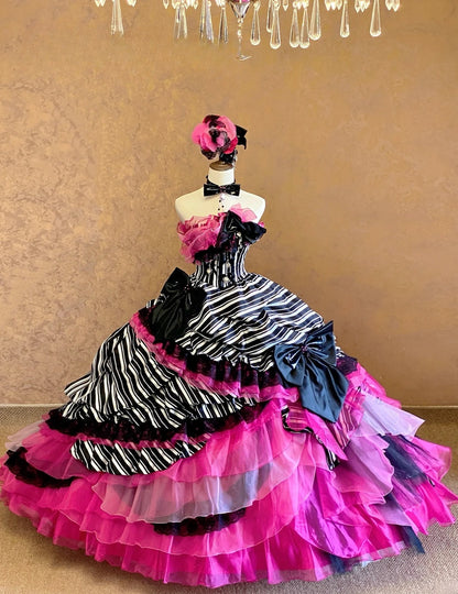Glam Ball Gown Strapless Pink With Tiered Layers Quinceanera Dresses For Sweet 15 15 Anos Celebration Birthday Dress RB9019