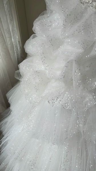 Sweet 16 Dresses Long Sweetheart White Tulle Floor Length Ball Gown Sweet Sixteen Birthday Gown RC0393