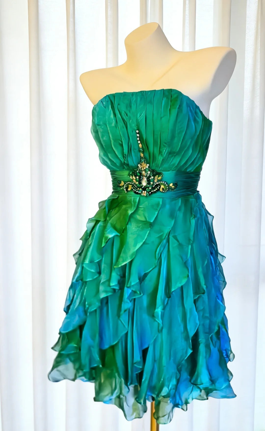 Vintage A Line Strapless Green Chiffon Hoco Gowns Short 18th Birthday – RubyFashionDress