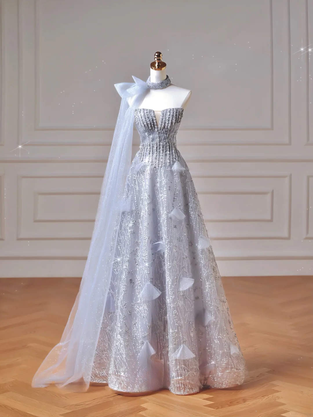 Robe de bal élégante et discrète, bustier à sequins bleu ciel clair, coupe ajustée, robe longue de soirée formelle pour adolescentes et lycéennes (AQ023)