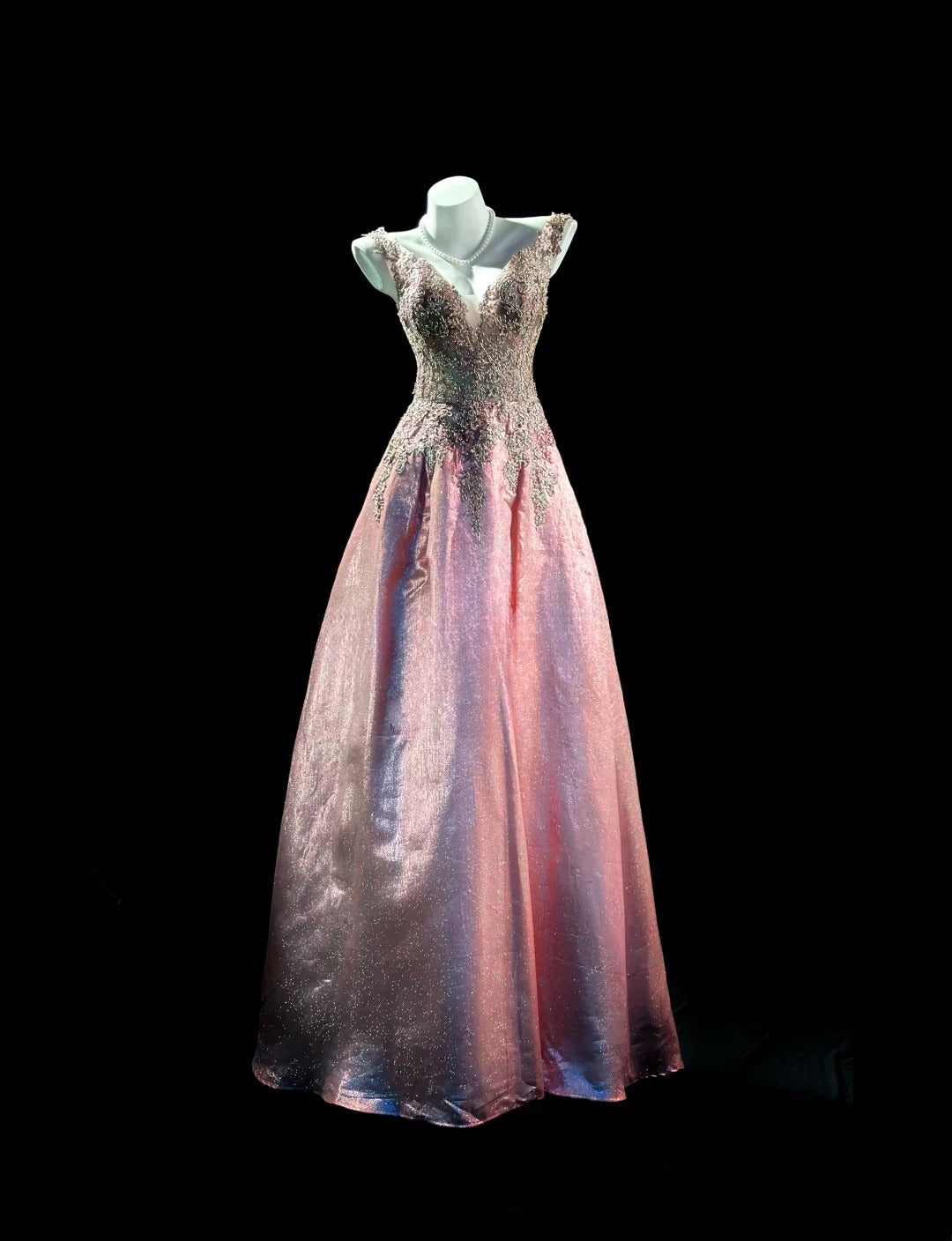 Classy Prom Dresses A Line V Neck Pink Sequin With Appliqued Evening Dress Formal Outfits RB5832