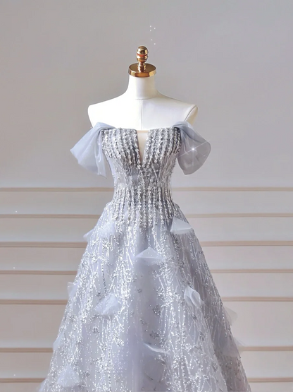 Robe de bal élégante et discrète, bustier à sequins bleu ciel clair, coupe ajustée, robe longue de soirée formelle pour adolescentes et lycéennes (AQ023)