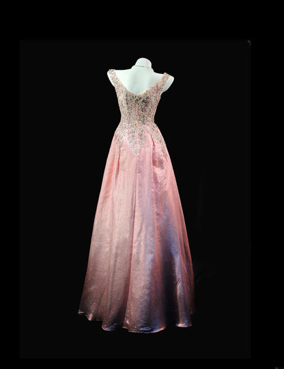 Classy Prom Dresses A Line V Neck Pink Sequin With Appliqued Evening Dress Formal Outfits RB5832