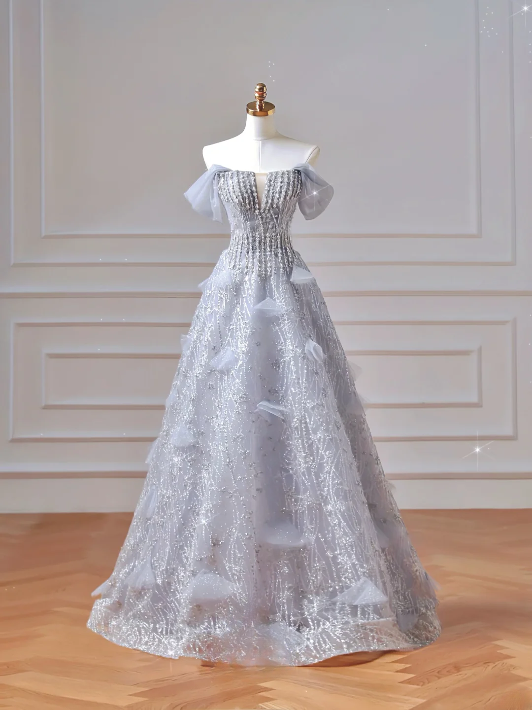 Robe de bal élégante et discrète, bustier à sequins bleu ciel clair, coupe ajustée, robe longue de soirée formelle pour adolescentes et lycéennes (AQ023)