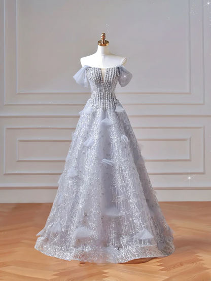 Robe de bal élégante et discrète, bustier à sequins bleu ciel clair, coupe ajustée, robe longue de soirée formelle pour adolescentes et lycéennes (AQ023)