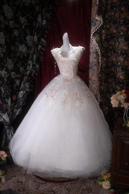 Sweet Ball Gown V Neckline Pink Tulle With Appliqued Lace Long Quince Dress Quinceanera Dresses Formal Birthday Outfits RB8049