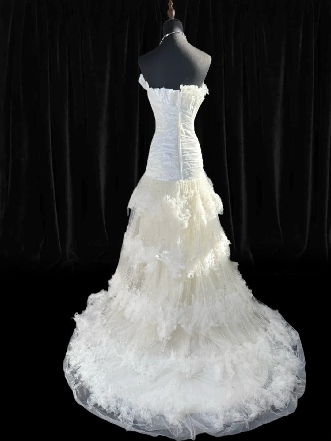 Robe de mariée sirène intemporelle pour femme, bustier sans manches, en tulle blanc à volants plissés et perles, coupe longue vintage années 1920 AS024