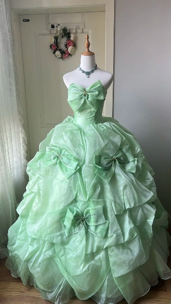 Sweet 16 Kleid, lang, herzförmiger Ausschnitt, mintgrün, Organza, bodenlanges Ballkleid, Sweet Sixteen Geburtstagskleid RC0394