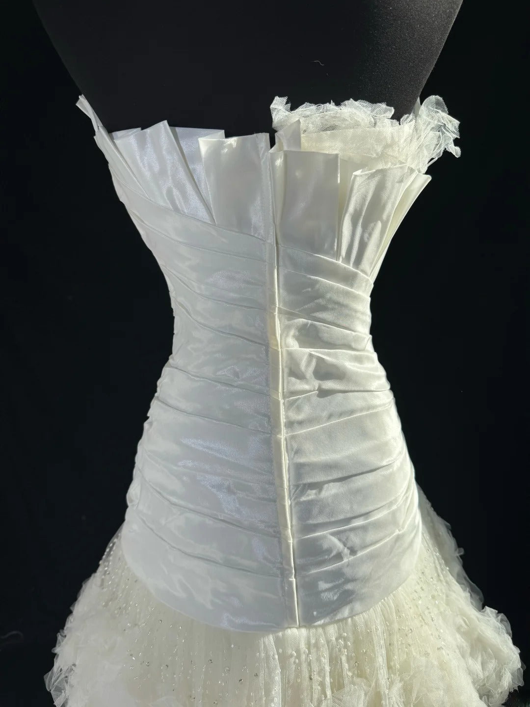 Robe de mariée sirène intemporelle pour femme, bustier sans manches, en tulle blanc à volants plissés et perles, coupe longue vintage années 1920 AS024