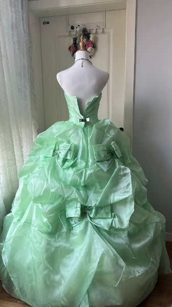 Sweet 16 Kleid, lang, herzförmiger Ausschnitt, mintgrün, Organza, bodenlanges Ballkleid, Sweet Sixteen Geburtstagskleid RC0394