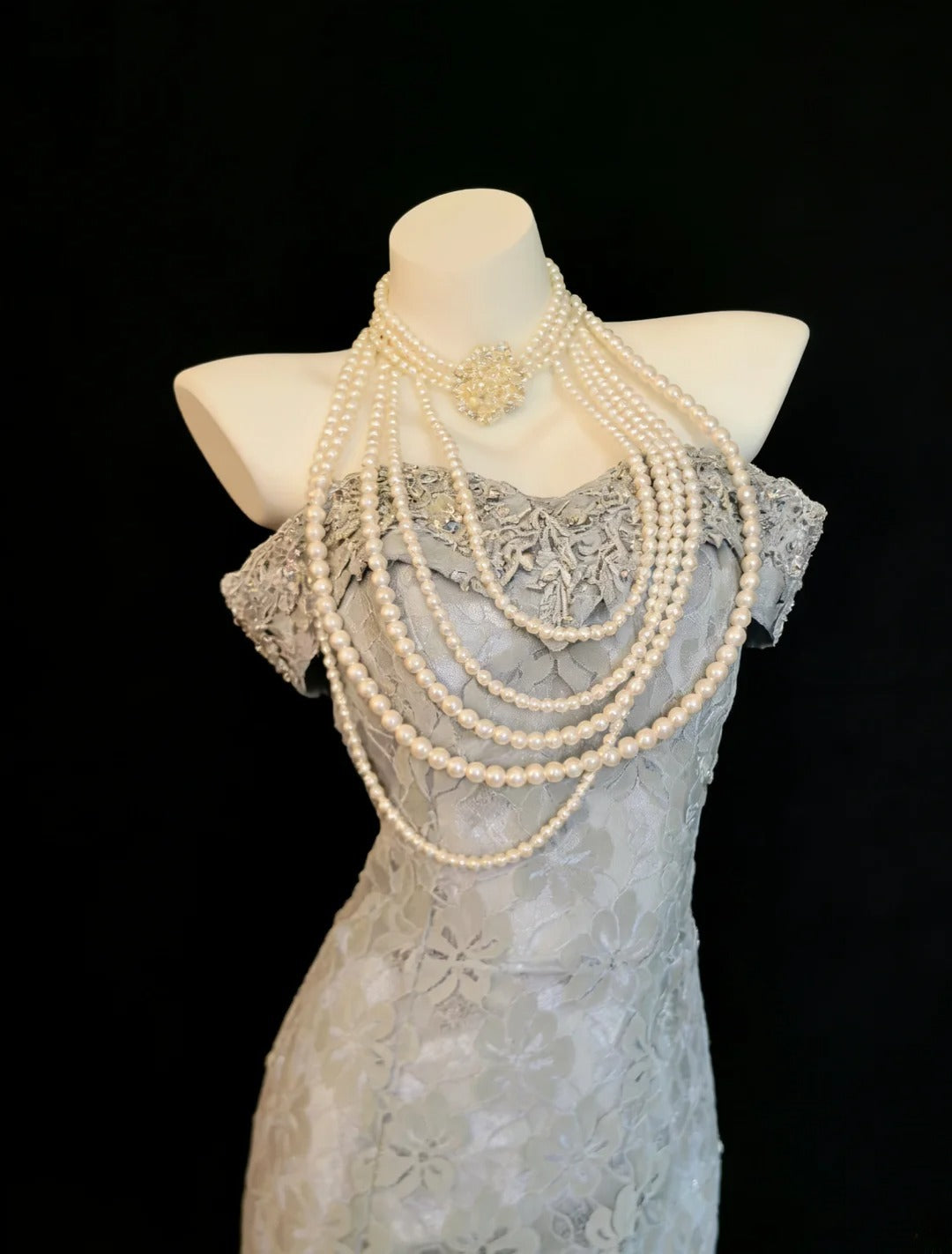 Robe de soirée sirène vintage années 90, épaules dénudées, en dentelle grise, robe de bal longue pour femme, robe d'anniversaire pour les 20 ans AS025