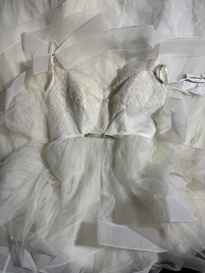 Ethereal Wedding Gowns Brautkleider Ballkleid Spaghettiträger für die Braut Tüll Weiß Brautkleid in Petite/Plus Size mit Spitze für Damen AS025