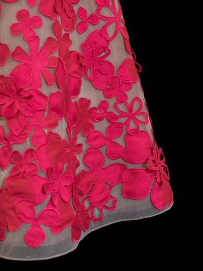 Robe de bal, robe de soirée, robe de cocktail, robe de bal longue, robe de soirée élégante, décolleté cœur, dentelle rose fuchsia, style sophistiqué, SA026