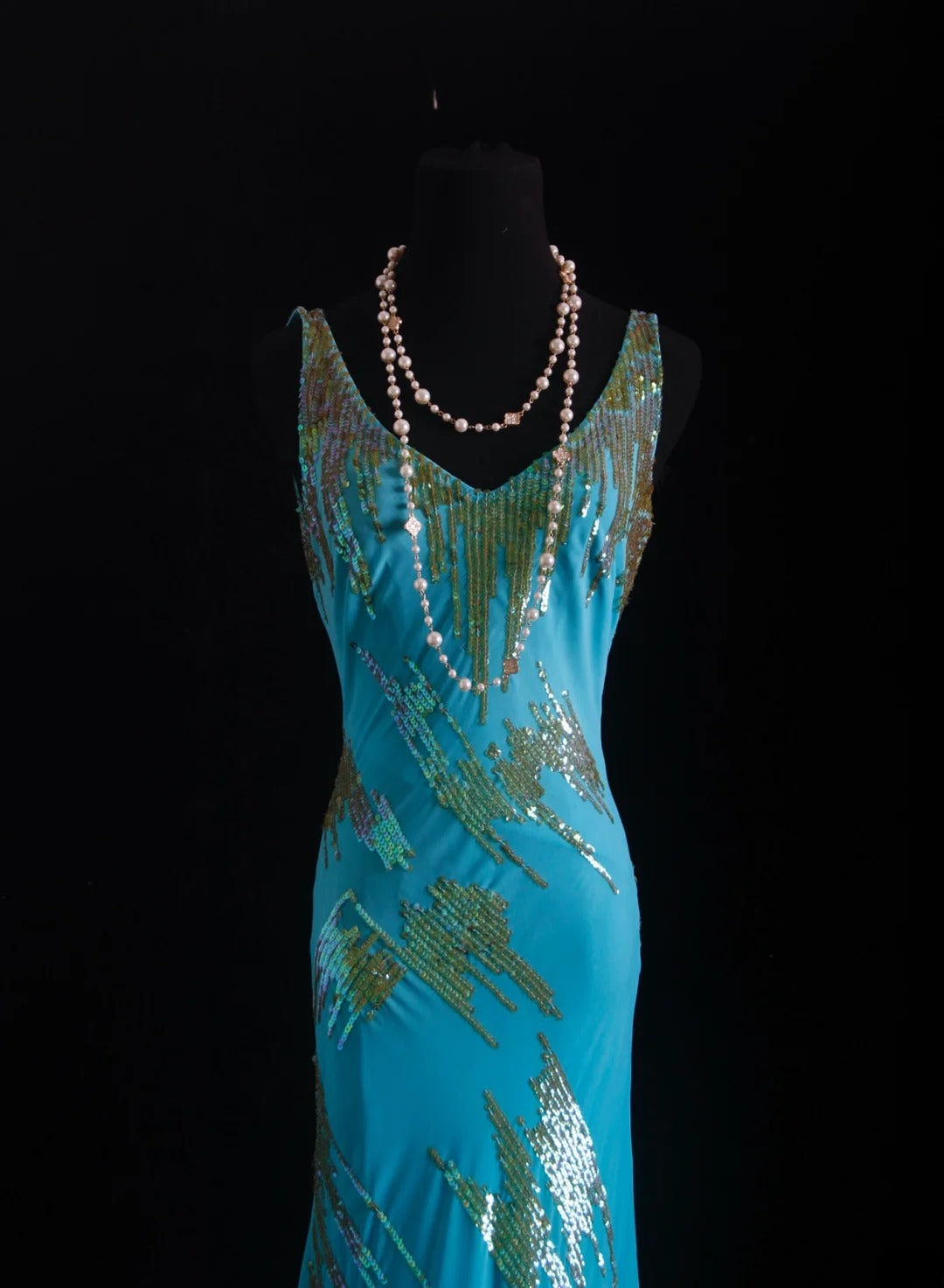 Vintage-Abendkleider im 90er-Jahre-Stil, formell, Meerjungfrauen-Stil, V-Ausschnitt, blauer Chiffon mit Perlenstickerei, lange Partykleider, Ballkleider AS027