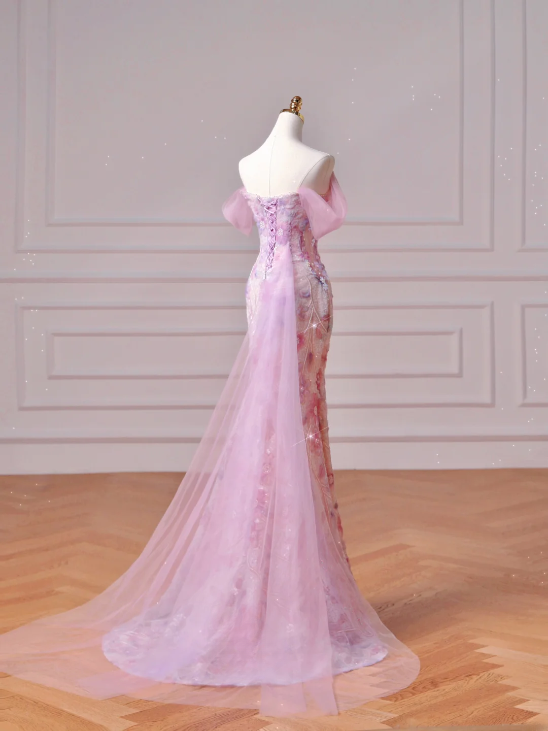 Robe de bal élégante et discrète, style sirène, décolleté cœur, rose à fleurs, corset, coupe ajustée, longue, élégante, idéale pour les adolescentes et les lycéennes (AQ027)