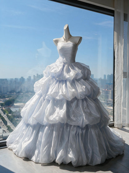 Pretty Quinceanera Dress Ball Gown Strapless Light Sky Blue With Tiered 15th Birthday Party Outfit RC0987