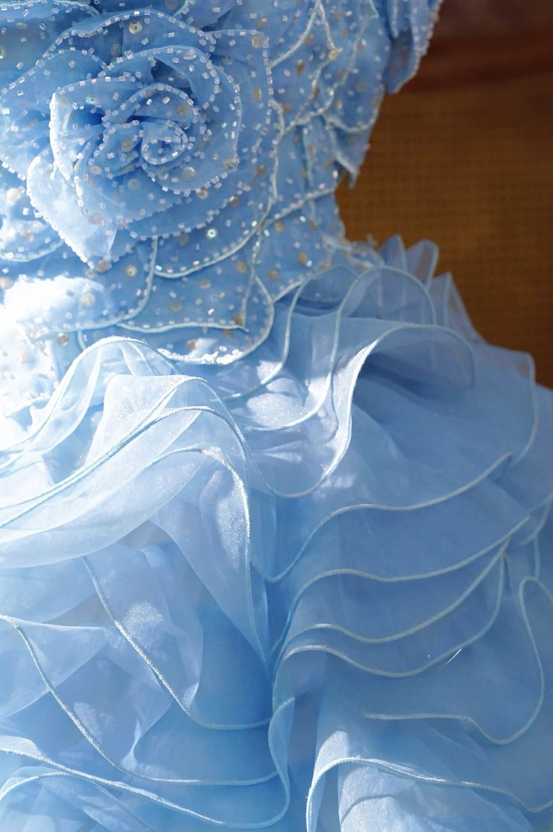 Sweet 15 Dress Cute Quinceanera Dresses Ball Gown Tulle Floral Blue With Tiered 15th Birthday Gown RB9021