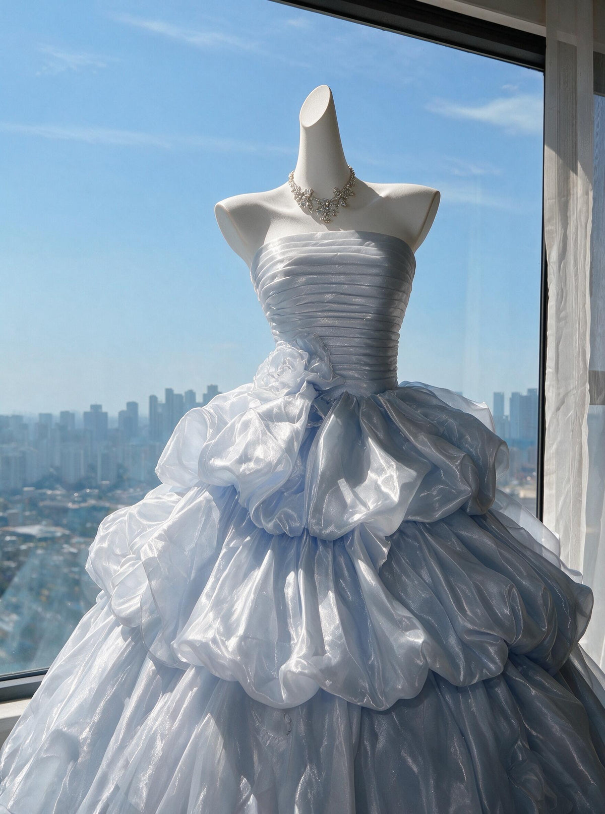 Pretty Quinceanera Dress Ball Gown Strapless Light Sky Blue With Tiered 15th Birthday Party Outfit RC0987