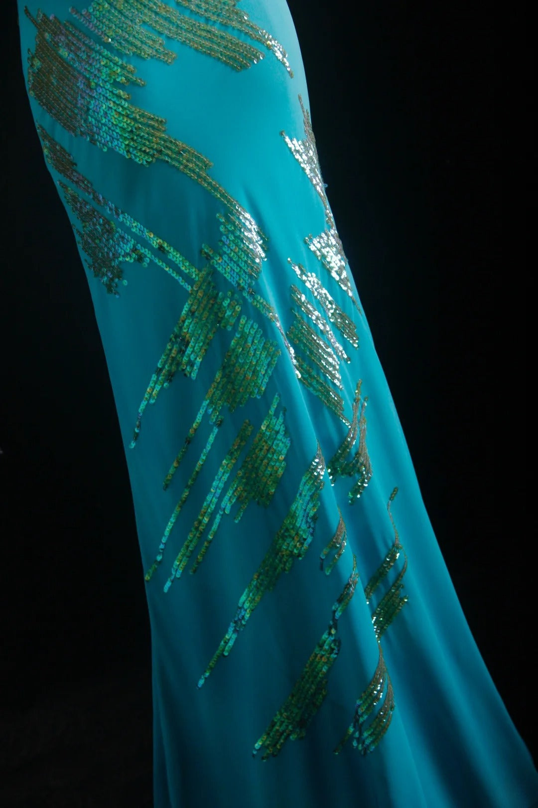Vintage-Abendkleider im 90er-Jahre-Stil, formell, Meerjungfrauen-Stil, V-Ausschnitt, blauer Chiffon mit Perlenstickerei, lange Partykleider, Ballkleider AS027