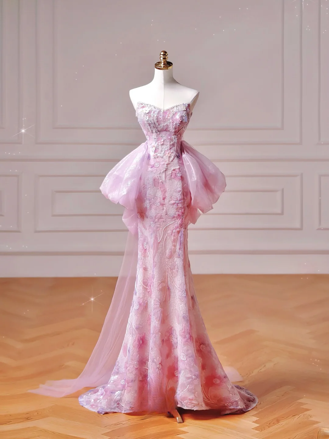 Robe de bal élégante et discrète, style sirène, décolleté cœur, rose à fleurs, corset, coupe ajustée, longue, élégante, idéale pour les adolescentes et les lycéennes (AQ027)