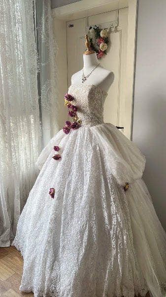Sweet 16 Kleid lang trägerlos weiß Spitze bodenlanges Ballkleid zum sechzehnten Geburtstag RC0397