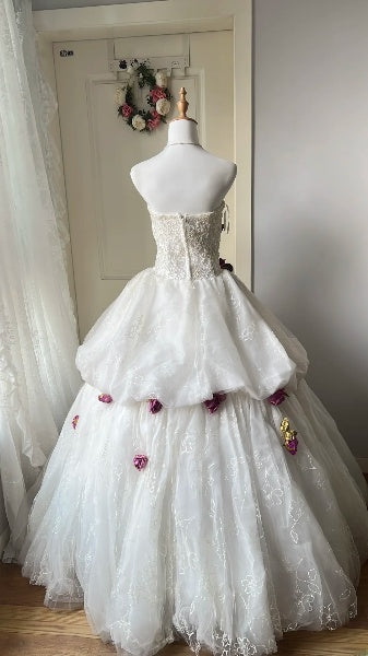 Sweet 16 Kleid lang trägerlos weiß Spitze bodenlanges Ballkleid zum sechzehnten Geburtstag RC0397