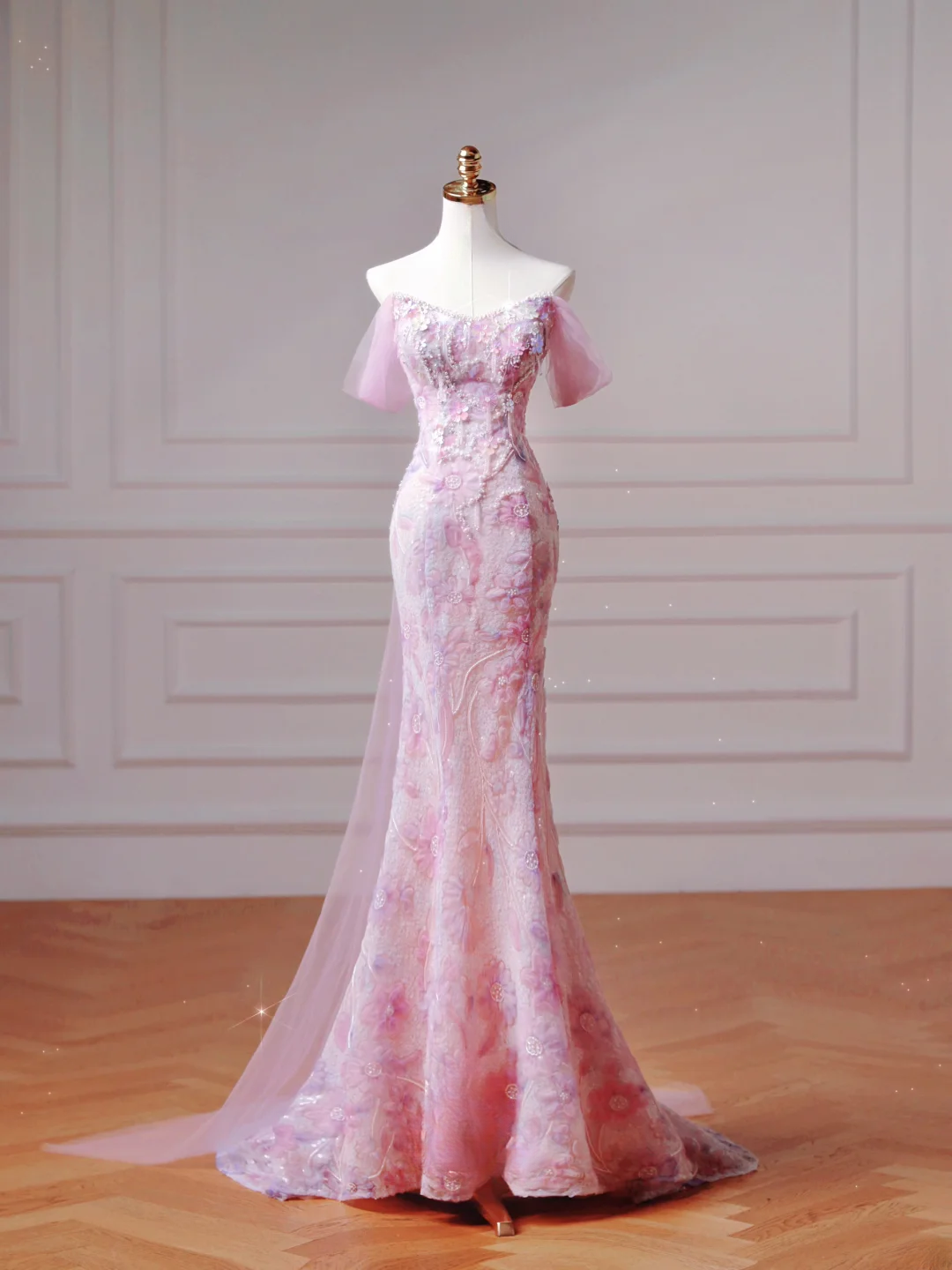 Robe de bal élégante et discrète, style sirène, décolleté cœur, rose à fleurs, corset, coupe ajustée, longue, élégante, idéale pour les adolescentes et les lycéennes (AQ027)