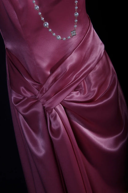 Einfaches Ballkleid für Damen, Spaghettiträger, rosa, A-Linie, lang, formell, für Tanz und Party, AS028