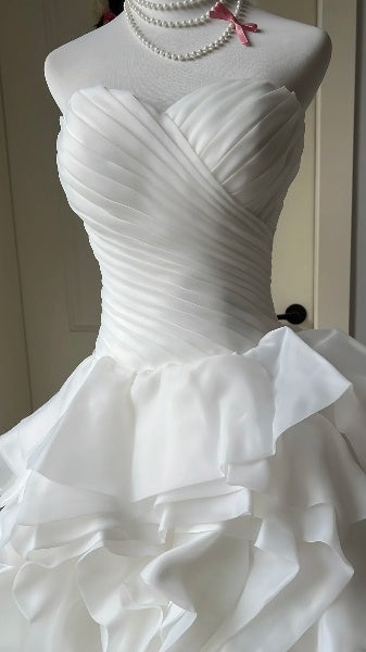 Sweet 16 Dresses Long Sweetheart White With Tiered Floor Length Ball Gown Sweet Sixteen Birthday Gown RC0398