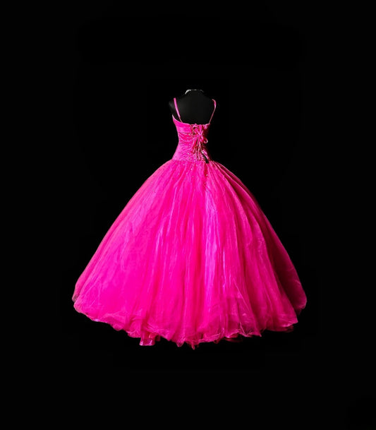 Modest Ball Gown Spaghetti Strap Hot Pink Quinceañera Dress Moda 2000 Long 15 Quinceanera Dresses Ideas Sweet 16 Outfits RB6375