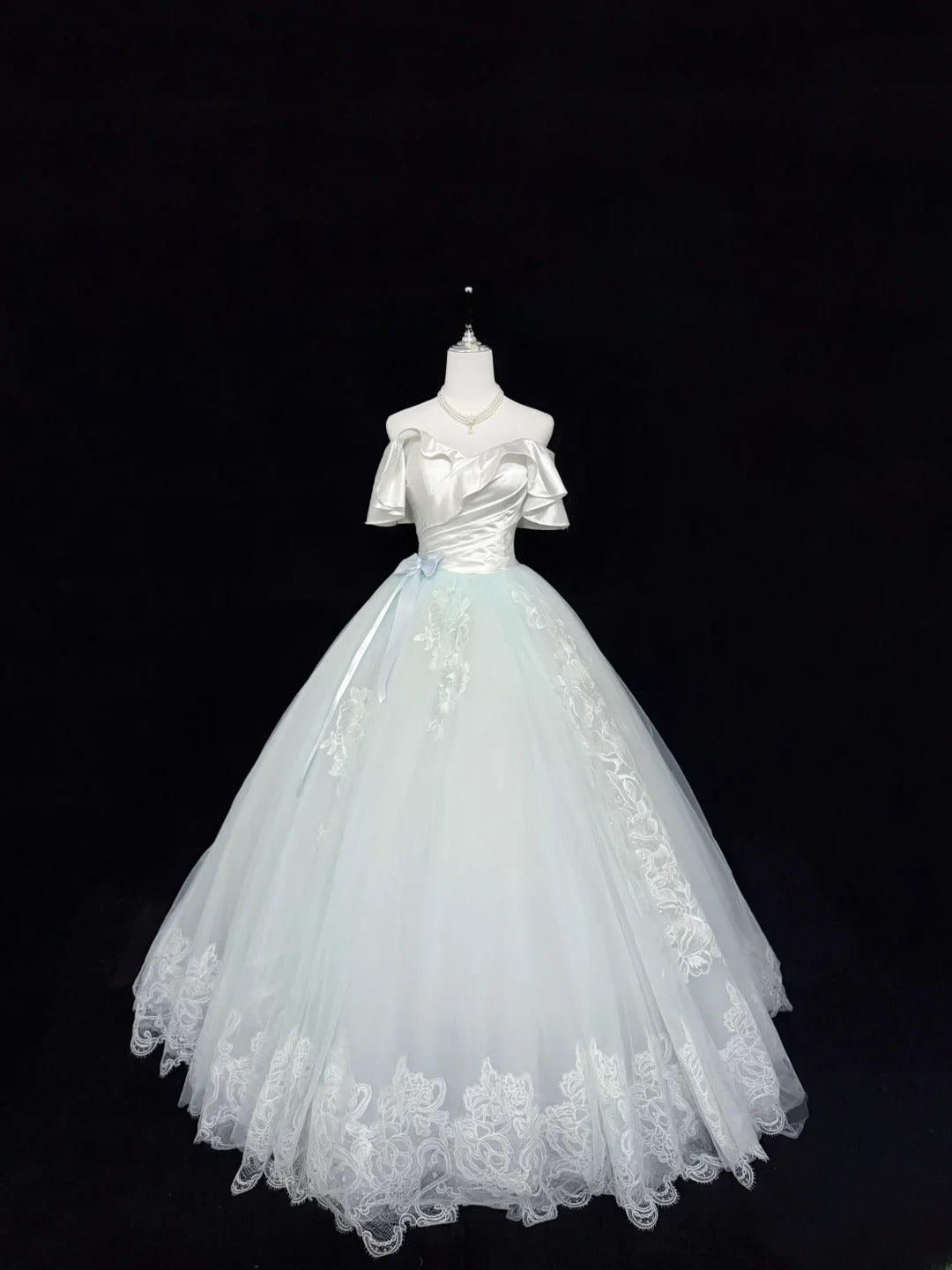 Magical Ball Gown Off The Shoulder Light Mint Green With Lace Appliqued Quince Dress Voluminous Sweet 16 Quinceanera Dresses Vestido de RB7399