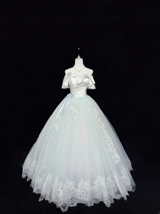 Magical Ball Gown Off The Shoulder Light Mint Green With Lace Appliqued Quince Dress Voluminous Sweet 16 Quinceanera Dresses Vestido de RB7399
